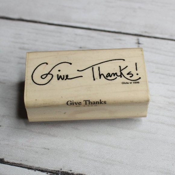 California Rubber Stamp Mounted Wooden Block Give Thanks Thanksgiving - Picture 2 of 4